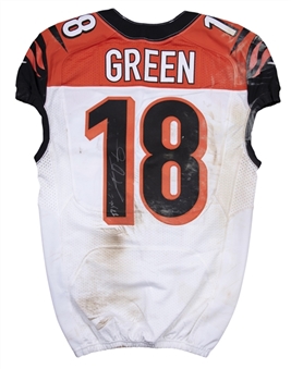2015 AJ Green Game Used & Signed Cincinnati Bengals Road Jersey Photo Matched To 12/28/2015 (Sports Investors Authentication, Bengals Pro Shop & Beckett)